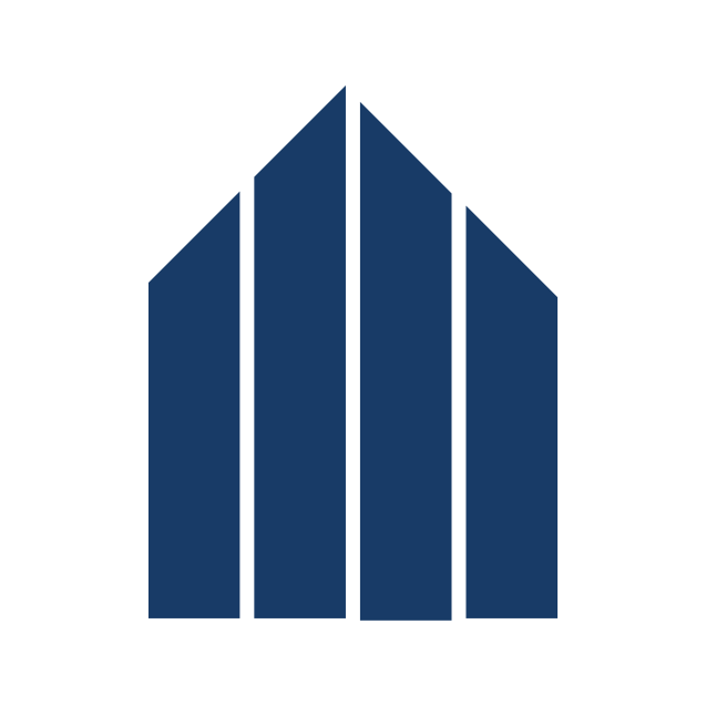 The shape of a house made up of four separate bars.